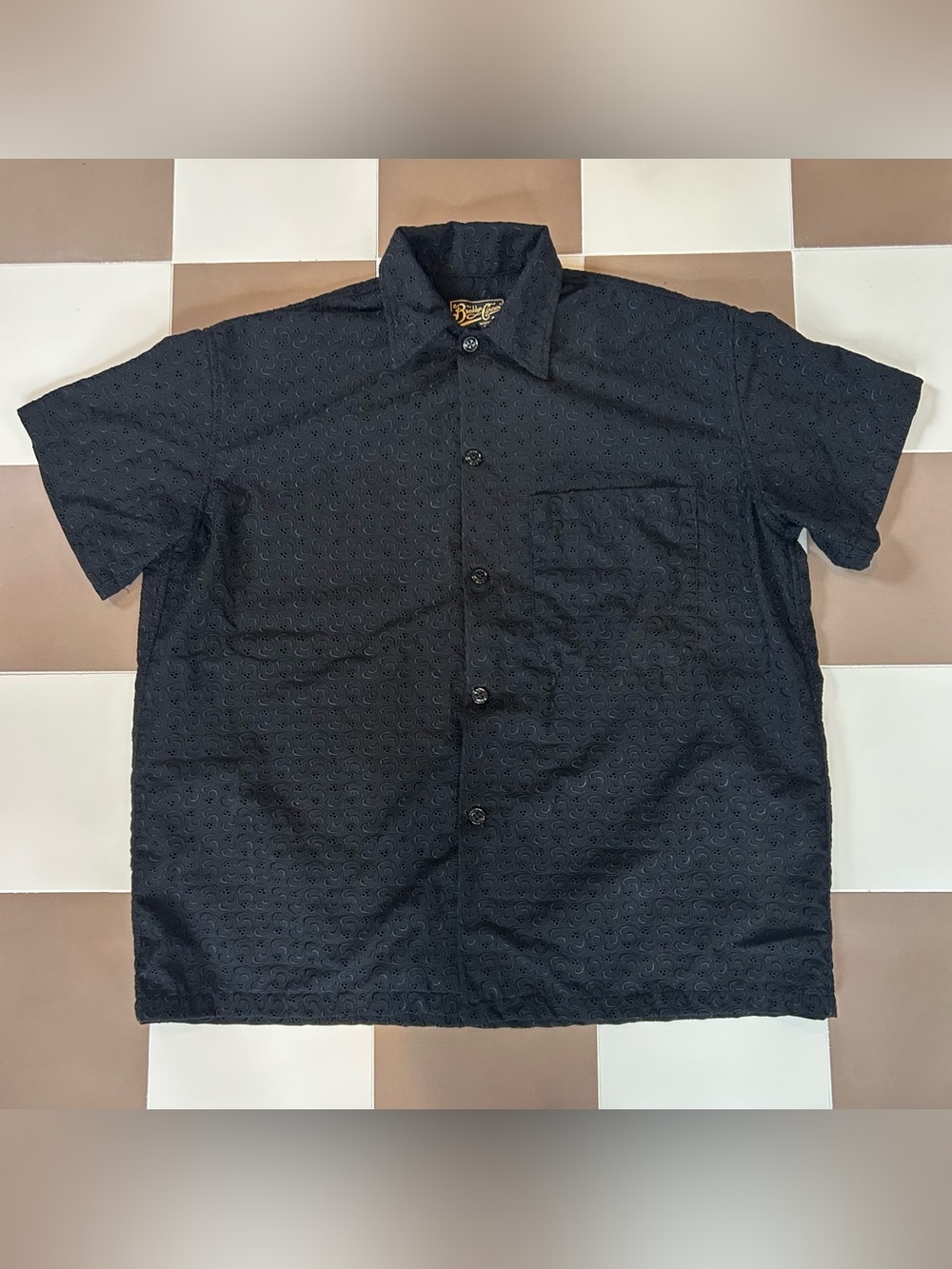 Brooklyn Circus Black Eyelet Camp Collar Button Shirt Large